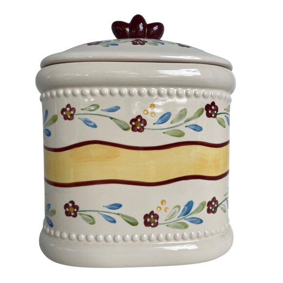 Nonni's Handmade Biscotti Cookie  Jar Canister Floral Vines Minalmalist Design - Picture 2 of 11